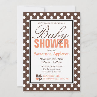 Invitación Chevron Naranja polka marrón Baby Shower