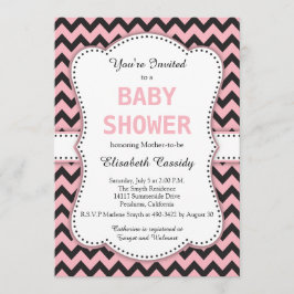 Invitación Chevron negro y rosa, Baby Shower