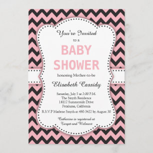 Invitación Chevron negro y rosa, Baby Shower