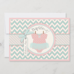 Invitación Chevron Print y Tutu Baptism Invitation SQ-PKGY2
