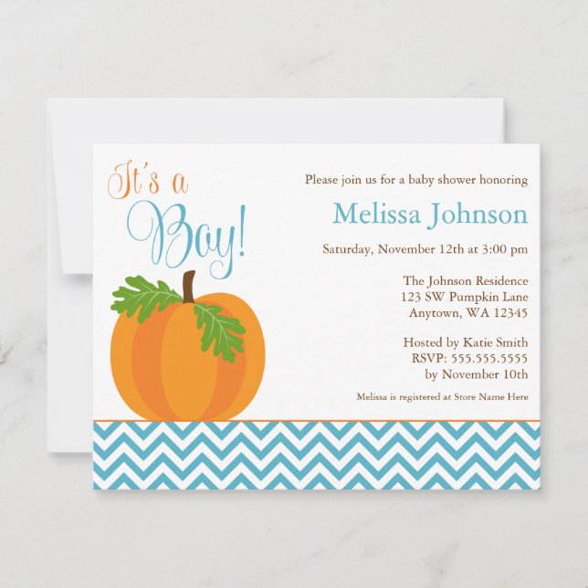 Invitación Chevron Pumpkin Fall Boy Baby Shower (Anverso)