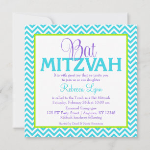 Invitación Chevron Purple Verde azulada Blue Green Bat Mitzva