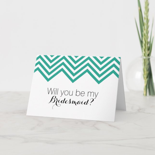 Invitación ¿Chevron retro verde azulado usted será mi dama de (Anverso)