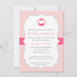 Invitación Chevron Rosa, Cupcake Dulce, Fiesta de Bebé