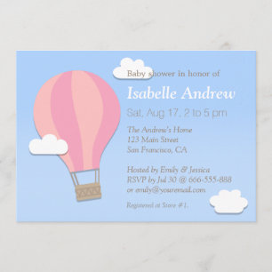 Invitación Chevron Rosa, Globo Aerostático, Shower de Bebé Ni