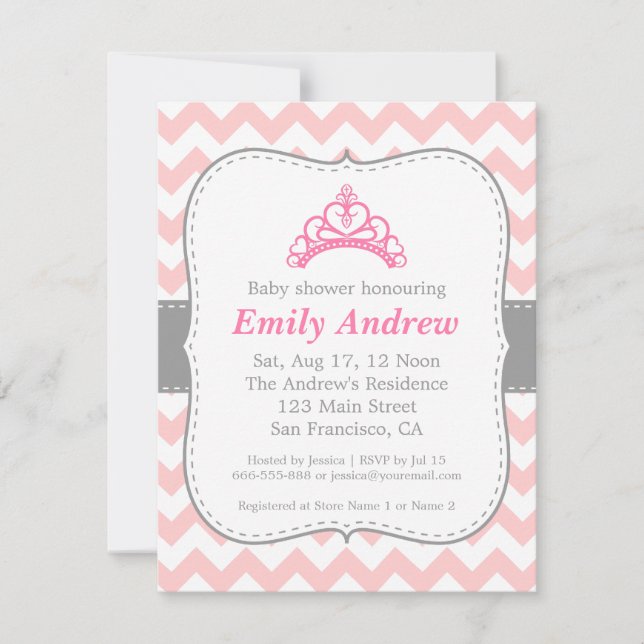 Invitación Chevron Rosa y Blanco, Fiesta de Bienvenida para P (Anverso)