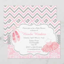 Chevron rosa y gris Ballerina Baby Shower