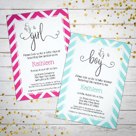 Invitación Chevron rosado caliente Es un Baby Shower Chica