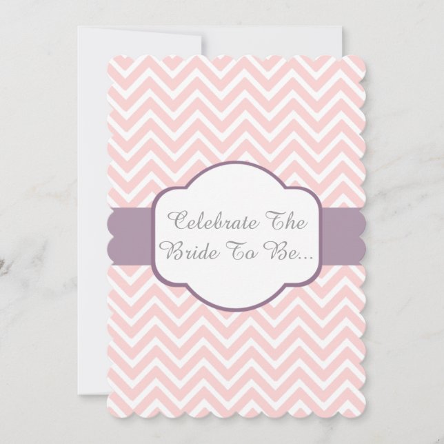 Invitación Chevron rosado con diseño púrpura de la banda de (Anverso)