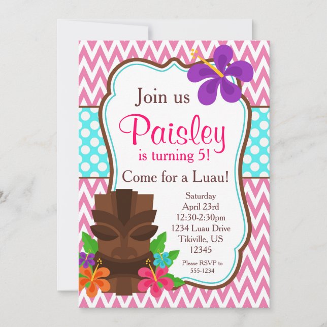 Invitación Chevron Rosado, Fiesta de Cumpleaños del Hombre Ti (Anverso)