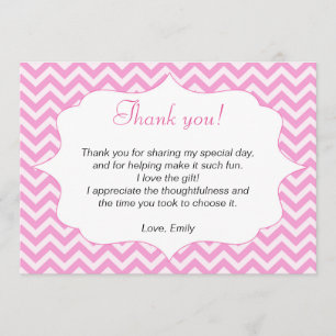 Invitación Chevron rosado le agradece cardar la nota