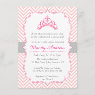 Invitación Chevron rosado, princesa Crown, chica Baby Shower