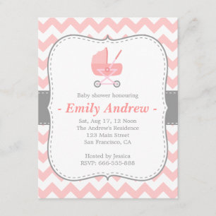 Invitación Chevron rosado y blanco de Baby Shower - con el