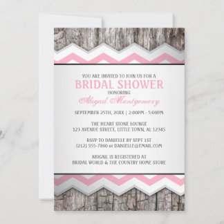 Invitación Chevron rosado y ducha de novias rusas de madera