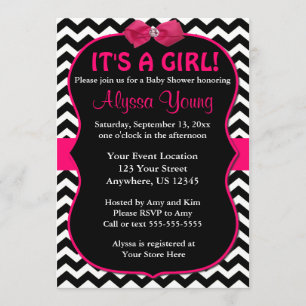 Invitación Chevron rosado y negro Baby Shower invita