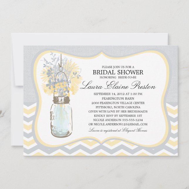 Invitación Chevron Rustic Moda Mason Jar Bridal Shower (Anverso)