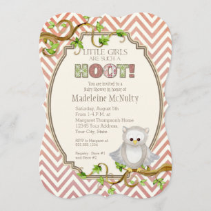 Invitación Chevron Striped Hoot Little Girls Baby Shower