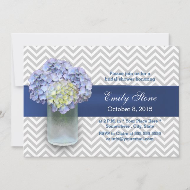 Invitación Chevron Stripes Hydrangea Mason Jar Bridal Shower (Anverso)