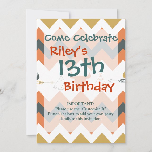 Invitación Chevron Teepee Arrow Skulls (Anverso)