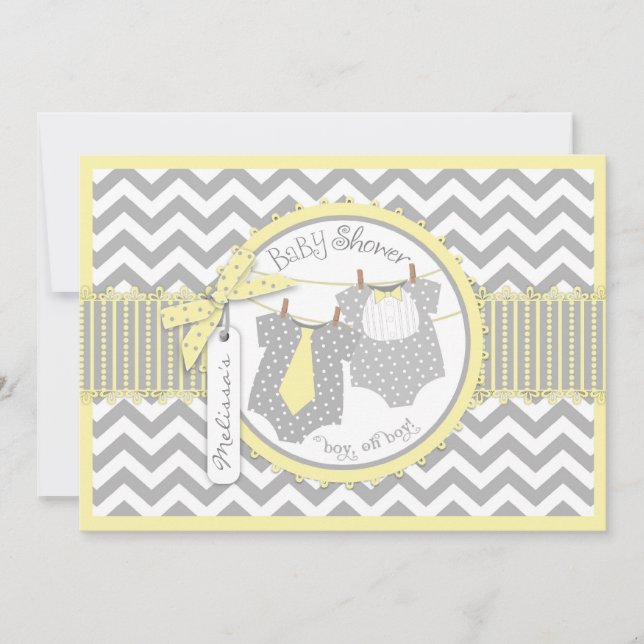 Invitación Chevron Tie Bow Tie Chevron para dos niños (Anverso)