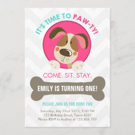 Invitación Chevron turquesa de cachorro