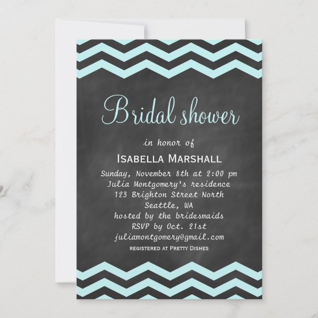Invitación Chevron Turquoise Chalkboard Bridal Shower Invite (Anverso)