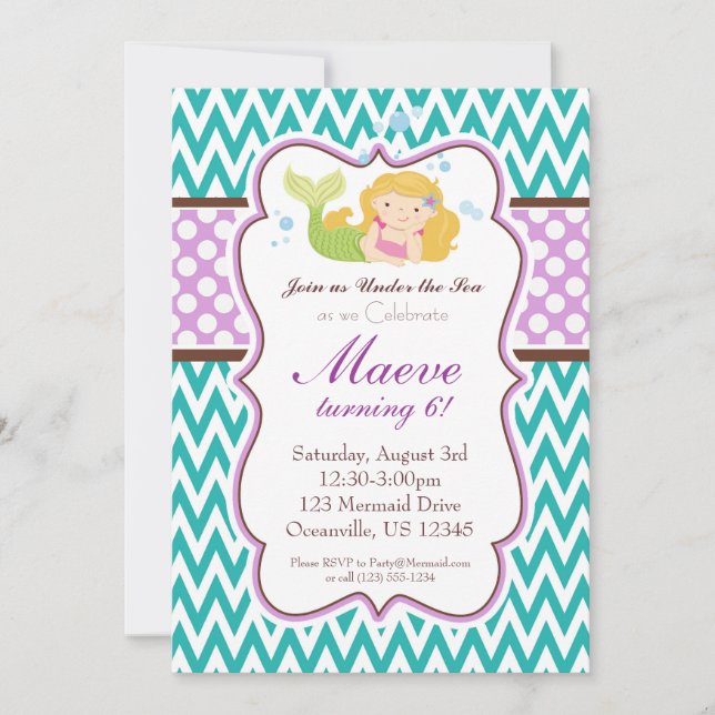 Invitación Chevron verde azulado, púrpura puntea cumpleaños (Anverso)