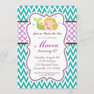 Invitación Chevron verde azulado, púrpura puntea cumpleaños