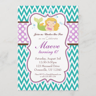 Invitación Chevron verde azulado, púrpura puntea cumpleaños