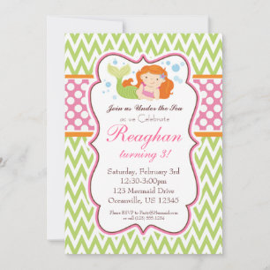 Invitación Chevron verde limón y puntos rosados Cumpleaños de