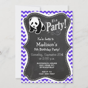 Invitación Chevron Violeta Azul; Panda