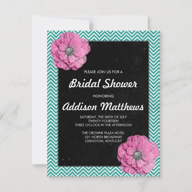 Invitación Chevron y Floral rosa (Anverso)