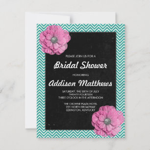 Invitación Chevron y Floral rosa