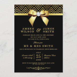 Invitación Chevrons de oro negro doblan sólo la recepción de