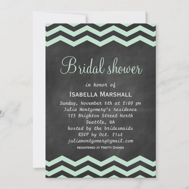 Invitación Chevrons en Chalkboard Bridal Shower - menta (Anverso)