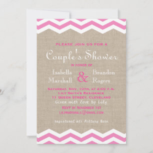 Invitación Chevrons rosados en la ducha de la pareja Burlap I