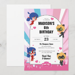 Invitación Chibi De Gato Y Gato Noir Milagroso