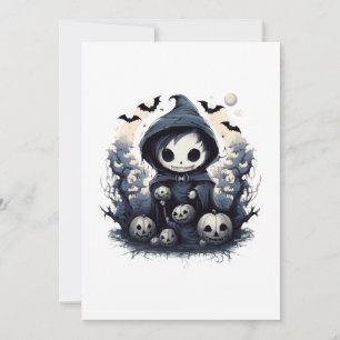 Invitación Chibi Hooded Reaper Halloween - Whimsical Dark Fan
