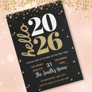 Invitación Chic 2026 Fiesta de Nochevieja Dorado Brillante Ne