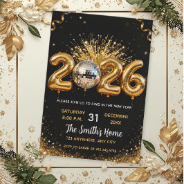 Invitación Chic 2026 Fiesta de Nochevieja Dorado Brillante Ne