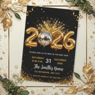 Invitación Chic 2026 Fiesta de Nochevieja Dorado Brillante Ne