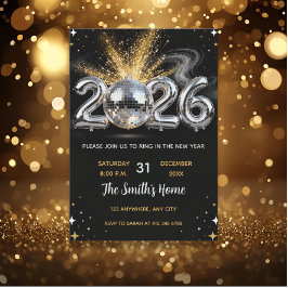 Invitación Chic 2026 New Year' Eve Party Gold Glitter Black