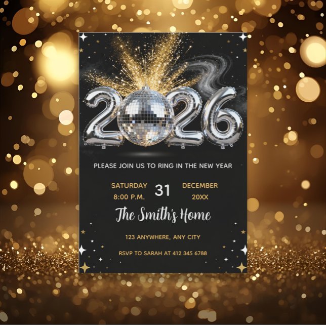 Invitación Chic 2026 New Year' Eve Party Gold Glitter Black  (Subido por el creador)
