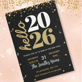 Invitación Chic 2026 New Year' Eve Party Gold Glitter Black