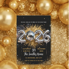 Invitación Chic 2026 New Year' Eve Party Gold Glitter Black