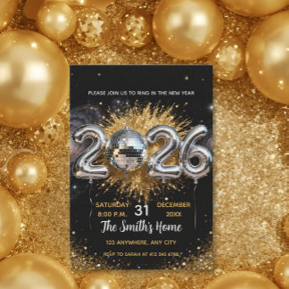 Invitación Chic 2026 New Year' Eve Party Gold Glitter Black