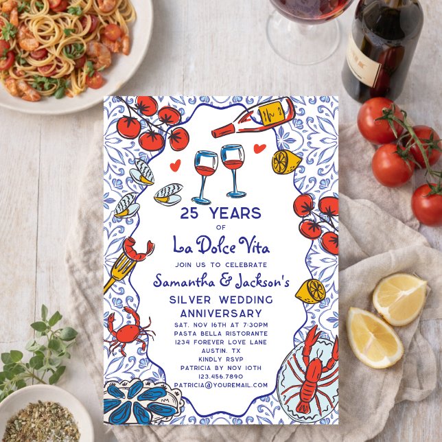 Invitación Chic 25th Wedding Anniversary Italian Dinner Party (Subido por el creador)