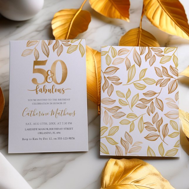 Invitación Chic 50 y Fabulosa Fiesta de Cumpleaños con Dorado (Subido por el creador)