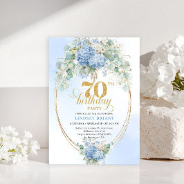 Invitación Chic 70th Birthday Blue Floral Eucalyptus Invites