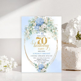 Invitación Chic 70th Birthday Pastel Blue Hydrangea Invites